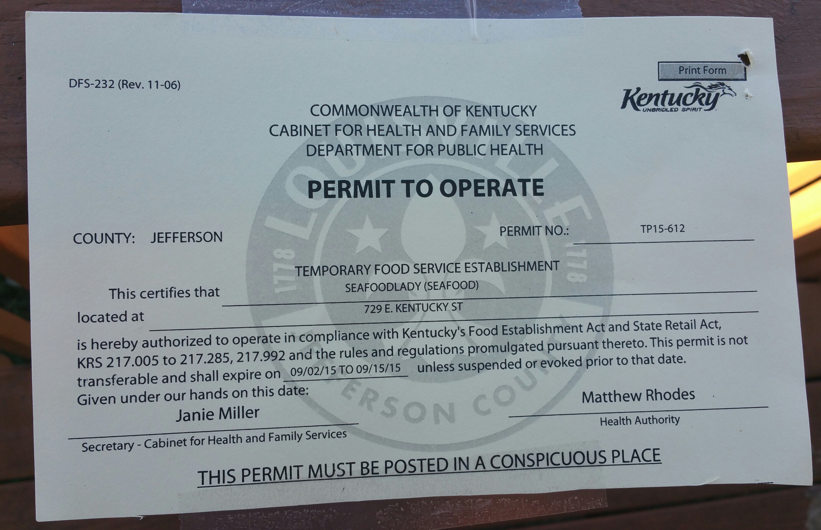 Health permit